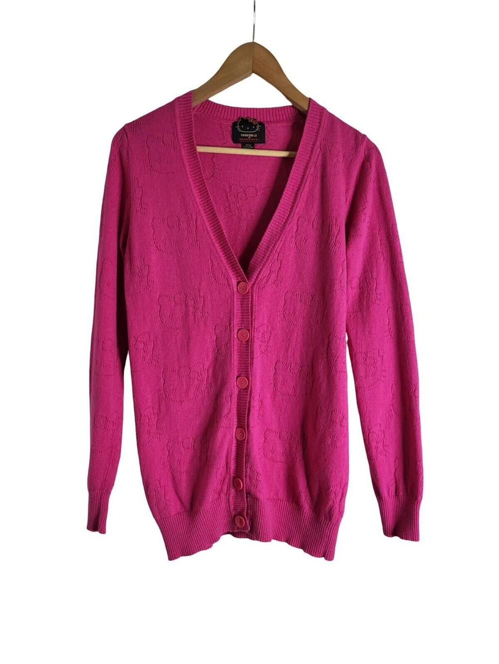 Hello Kitty Collaboration Forever 21 Pink Cardigan All Over Print Size M